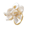 Flower Natural Pearl Adjustable Rings RJEW-P113-01G-1