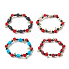 Dyed Synthetic Turquoise(Dyed) Skull Beaded Stretch Bracelets with Resin Rose & Acrylic Leaf BJEW-JB09925-1
