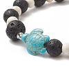 Dyed Synthetic Turquoise(Dyed) Tortoise & Natural Lava Rock Beaded Stretch Bracelet for Women BJEW-JB09229-02-2