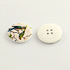 4-Hole Bird Pattern Printed Wooden Buttons BUTT-R030-02-2