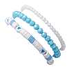 3Pcs Summer Beach Polymer Clay & Glass & Synthetic Turquoise Beaded Stretch Bracelets Kit BJEW-JB10675-01-3