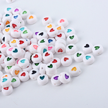 Opaque Acrylic Heart Letter Beads X-SACR-Q126-07