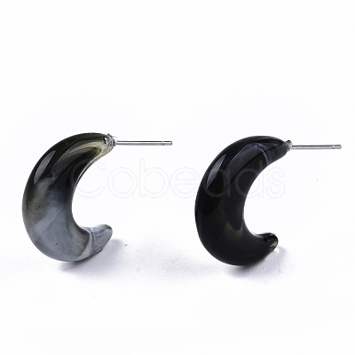 Transparent Resin Half Hoop Earrings EJEW-T012-02-B05-1