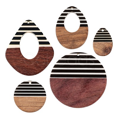 10Pcs 5 Style Resin & Walnut Wood Pendants RESI-LS0001-20-1