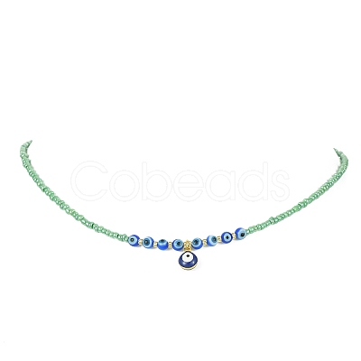 Lampwork Evil Eye Pendant Necklace with Glass Seed Beaded Chains for Women NJEW-JN04419-1