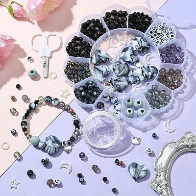 DIY Beaded Stretch Bracelet with Alloy Moon Charms Making Kits DIY-YW0008-87-1