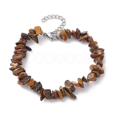 Natural Tiger Eye Chips Beaded Bracelet BJEW-JB09686-03-1