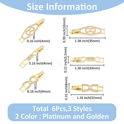 SUPERFINDINGS 6Pcs 3 Styles 2 Colors Rack Plating Brass Clear Cubic Zirconia Watch Band Clasps KK-FH0007-36-1