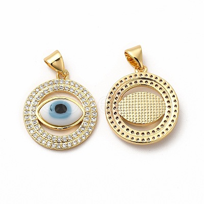 Rack Plating Real 18K Gold Plated Brass Micro Pave Clear Cubic Zirconia Pendants ZIRC-L102-07G-03-1