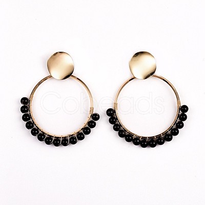 Natural Obsidian Dangle Earrings EJEW-JE03327-02-1