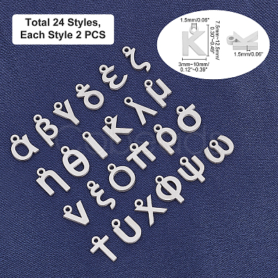 PandaHall Elite 48Pcs 24 Letters 304 Stainless Steel Charms STAS-PH0001-30-1