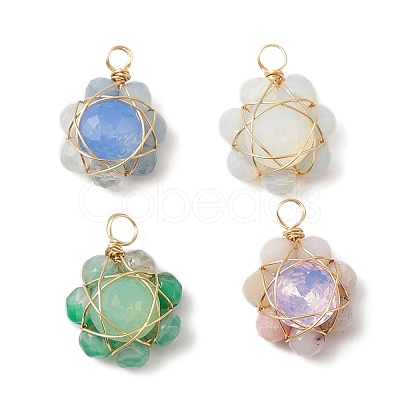 Natural & Synthetic Mixed Gemstone Faceted Flower Pendants PALLOY-JF02157-1