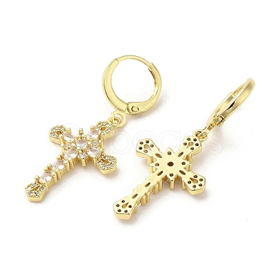 Cross Real 18K Gold Plated Brass Dangle Leverback Earrings EJEW-L268-036G-03-1