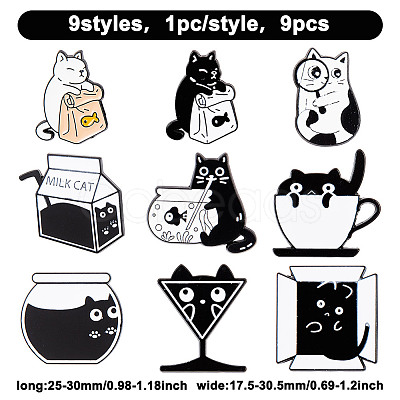 DICOSMETIC 9Pcs 9 Styles Cat Enamel Pins JEWB-GO0001-08-1