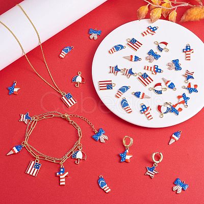 40Pcs 8 Style Independence Day Rack Plating Alloy Enamel Pendants FIND-SZ0003-05-1