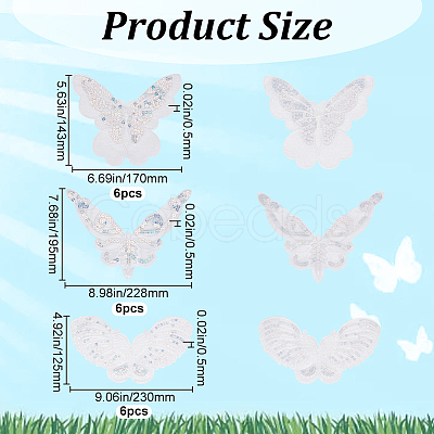 Gorgecraft 18Pcs 3 Style Butterfly Gauze Embroidery Ornaments Accessories PATC-GF0001-09-1