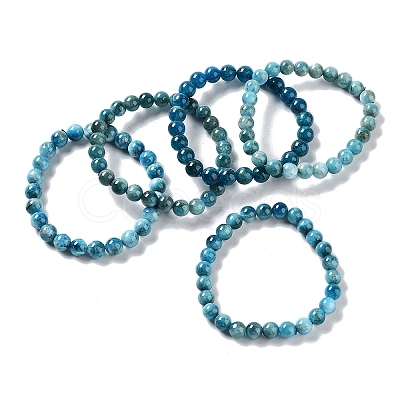 Natural Apatite Round Round Beaded Stretch Bracelets BJEW-G697-01A-1