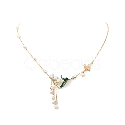 Alloy Enamel Flower & Brass Butterfly Pendant Necklace NJEW-JN04267-1