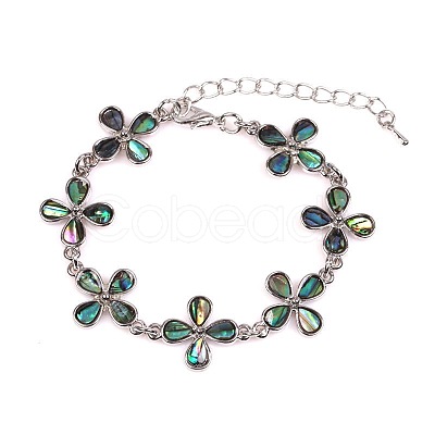 Flower Natural Abalone Shell/Paua Shell Link Bracelets for Women FS5984-23-1