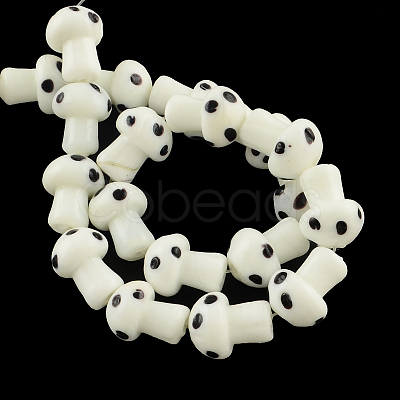 Mushroom Handmade Lampwork Beads Strands X-LAMP-R116-18-1