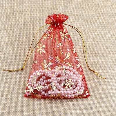 Christmas Printed Organza Drawstring Bags XMAS-PW0001-233A-01-1