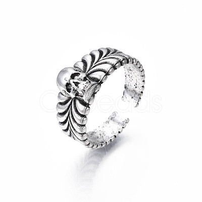 Halloween Skull Alloy Open Cuff Ring for Men Women RJEW-T009-43AS-1