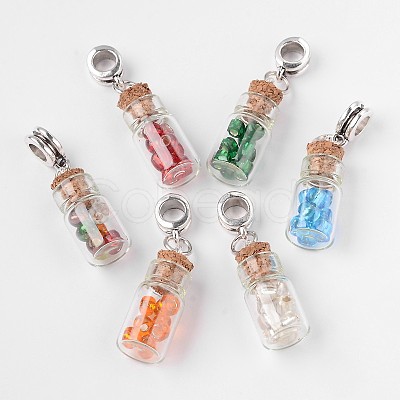 Glass Bottle with Glass Seed Beads European Dangle Charms PALLOY-JF00030-1