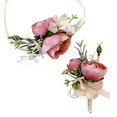 CRASPIRE 2Pcs 2 Style Silk Imitation Rose Corsage Boutonniere AJEW-CP0001-60-1