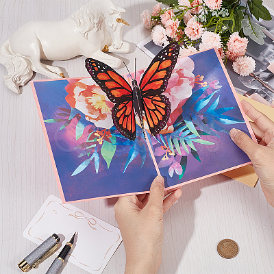 3D Butterfly Pop Up Paper Greeting Card AJEW-WH0038-31-1