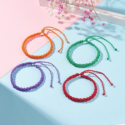 4Pcs 4 Color Peach Blossom Braided Cord Bracelet BJEW-JB07609-1