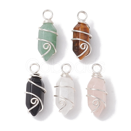 Natural Mixed Stone Copper Wire Wrapped Pointed Pendants PALLOY-JF02677-02-1