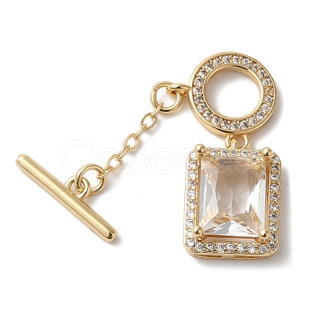 Brass Micro Pave Clear Cubic Zirconia Toggle Clasps KK-N254-87G-1