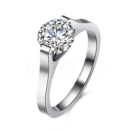 Awesome Design Titanium Steel Cubic Zirconia Engagement Rings RJEW-BB15757-1