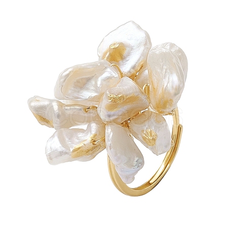 Flower Natural Pearl Adjustable Rings RJEW-P113-01G-1