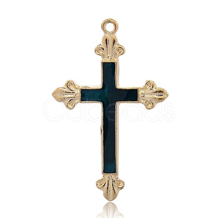 Golden Tone Alloy Enamel Cross Pendants Latin Cross Fleuree ENAM-J275-03G-1
