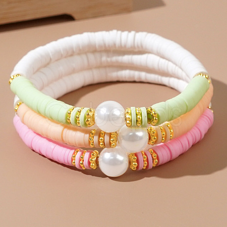 3 Colors Bohemian Style Polymer Clay Beaded Stretch Bracelet Sets QD1015-1