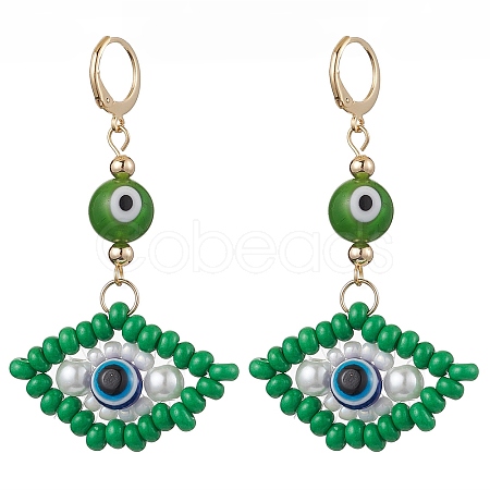 Glass Seed Bead Evil Eye Hoop Earrings EJEW-MZ00272-02-1