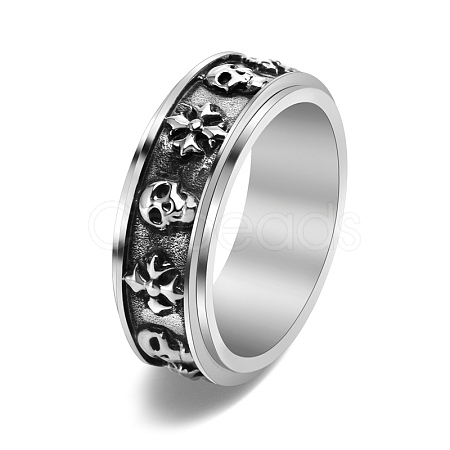 Skull & Cross Titanium Steel Rotating Finger Ring PW-WG79328-03-1