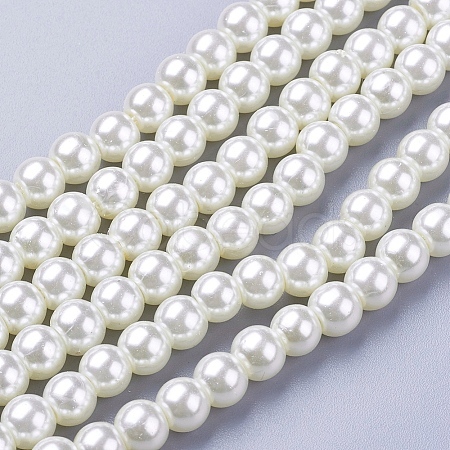 Creamy White Glass Pearl Round Loose Beads For Jewelry Necklace Craft Making X-HY-6D-B02-1