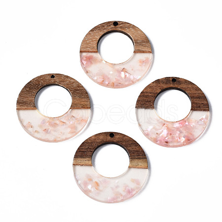 Transparent Resin & Walnut Wood Pendants RESI-T035-20-A01-1