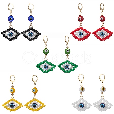 Glass Seed Bead Evil Eye Hoop Earrings EJEW-MZ00272-1