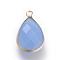 Glass Pendants, with Brass Findings, Faceted, Drop, Light Gold, Cornflower Blue, 18x10.5x4.5mm, Hole: 1.8~2.3mm