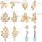 CHGCRAFT 10Pcs 5 Style Brass Stud Earring Findings, with Loops, Leaf & Flower, Real 18K Gold Plated, 10~29.5x8~18mm, Hole: 1~1.4mm, Pin: 0.8mm, 2Pcs/style