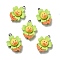 Opaque Resin Pendants, with Platinum Tone Iron Loops, Flower with Duck, Green Yellow, 26x18x8.5mm, Hole: 2mm