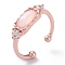 Brass Micro Pave Clear Cubic Zirconia Cuff Rings, Open Rings, with Natural Pink Opal, Rectangle, Rose Gold, US Size 6 1/4(16.7mm)