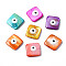 Natural Freshwater Shell Beads, with Enamel, Dyed, Square with Evil Eye, Mixed Color, 11.5~13x11.5~13x3~4mm, Hole: 0.8mm