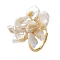 Flower Natural Pearl Adjustable Rings, Sterling Silver Finger Rings for Women, Real 18K Gold Plated, Inner Diameter: 18mm