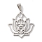 Non-Tarnish 304 Stainless Steel Pendants, Laser Cut, Hollow Lotus Charm, Stainless Steel Color, 28x24x1mm, Hole: 6x3mm