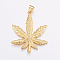 304 Stainless Steel Big Pendants, Hemp Leaf, Golden, 60x51.5x4mm, Hole: 12x6.5mm