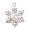 Alloy with Rhinestone Pendants, Snowflake, Platinum, White, 15x5.4mm, Hole: 1.5mm